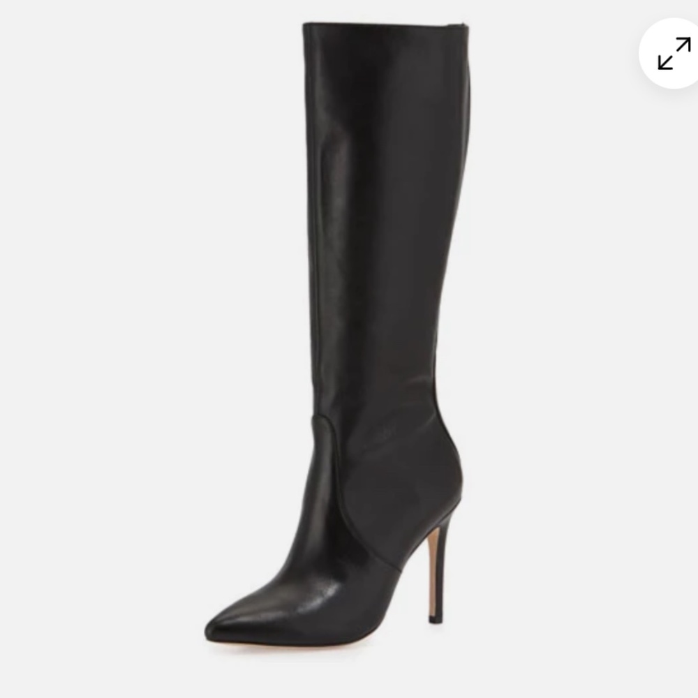 Halston Heritage Amanda Black Leather Knee High Boots, 8